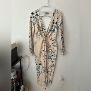 ASOS Beige and Blue Flute Sleeve Floral Dress